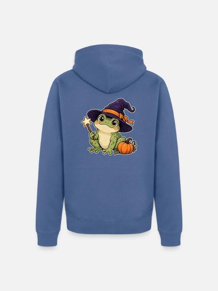 Frosch mit Hexenhut - Unisex Premium Bio Zip Hoodie - Taubenblau