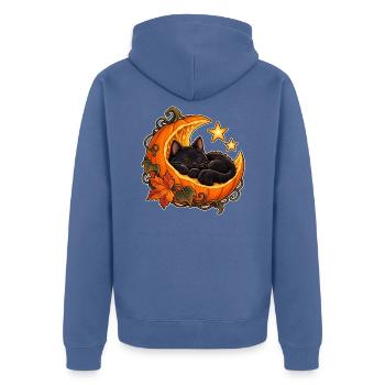 Mondbeschienene Kürbiskatze - Unisex Premium Bio Zip Hoodie - Taubenblau - Hinten - Nico (187cm)