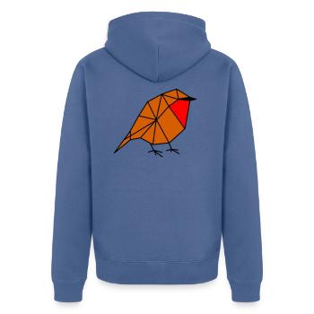 Geometric Robin - Unisex Premium Organic Zip Hoodie - stone blue - Back - Nico (187cm)
