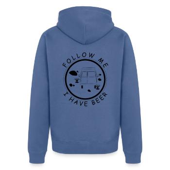 SUIVEZ-MOI J’AI DE LA BIÈRE - Veste à capuche bio Premium Unisexe - bleu pigeon - Dos - Nico (187cm)