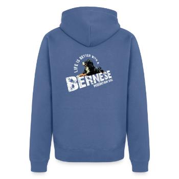 Berner Sennenhund - Unisex Premium Bio Zip Hoodie - Taubenblau - Hinten - Nico (187cm)