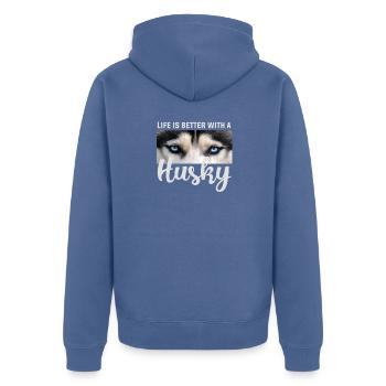 Das Leben ist besser mit einem Husky - Unisex Premium Bio Zip Hoodie - Taubenblau - Hinten - Nico (187cm)