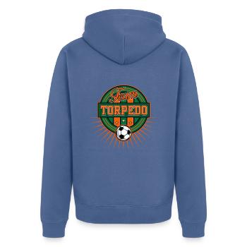 Fussball Logo - Unisex Premium Bio Zip Hoodie - Taubenblau - Hinten - Nico (187cm)