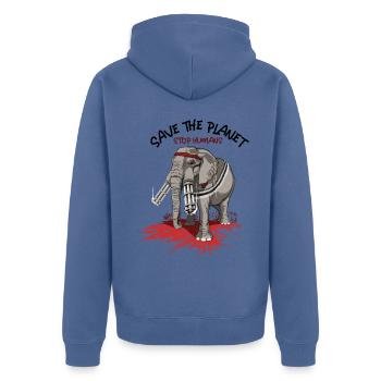 Save the planet, stop humans - Veste à capuche bio Premium Unisexe - bleu pigeon - Dos - Nico (187cm)