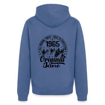 1965 June Original: 59 Years Anniversary Gift - Unisex Premium Organic Zip Hoodie - stone blue - Back - Nico (187cm)