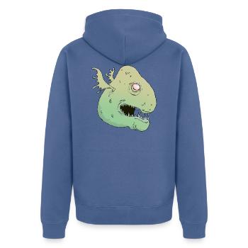 St George Louison - Unisex Premium Bio Zip Hoodie - Taubenblau - Hinten - Nico (187cm)