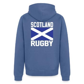 Rugby Schottland - Unisex Premium Bio Zip Hoodie - Taubenblau - Hinten - Nico (187cm)
