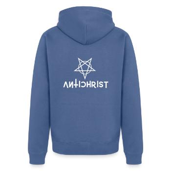 Antichrist Star - Unisex Premium Organic Zip Hoodie - stone blue - Back - Nico (187cm)