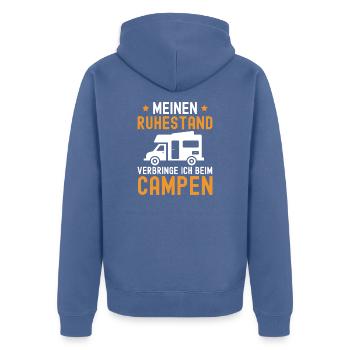 Rentner Camper Camping Geschenk zur Rente - Unisex Premium Bio Zip Hoodie - Taubenblau - Hinten - Nico (187cm)