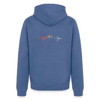 Berge Herzschlag Bergsport Wandern Geschenk - Unisex Premium Bio Zip Hoodie - Taubenblau - Hinten - Nico (187cm)