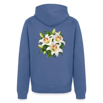 Weiße Lilien-Blumenstrauß-Kunst - Unisex Premium Bio Zip Hoodie - Taubenblau - Hinten - Nico (187cm)