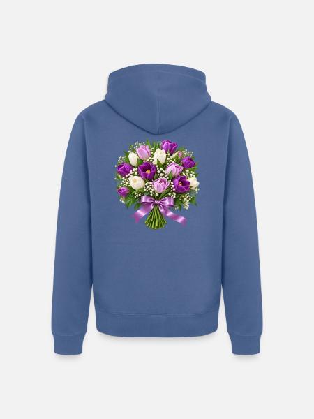 Lila-weißer Tulpenstrauß-Strauß - Unisex Premium Bio Zip Hoodie - Taubenblau