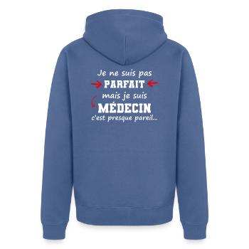 cadeau marrant médecin pas parfait - Veste à capuche bio Premium Unisexe - bleu pigeon - Dos - Nico (187cm)