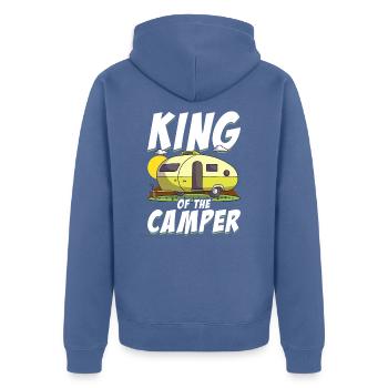 King Of The Camper Funny Camping - Unisex Premium Bio Zip Hoodie - Taubenblau - Hinten - Nico (187cm)