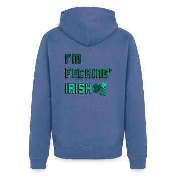 I am Fecking' Irish - Unisex Premium Organic Zip Hoodie - stone blue - Back - Nico (187cm)
