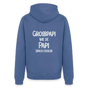 Grosspapi wie de Papi eifach cooler - Unisex Premium Bio Zip Hoodie - Taubenblau - Hinten - Nico (187cm)