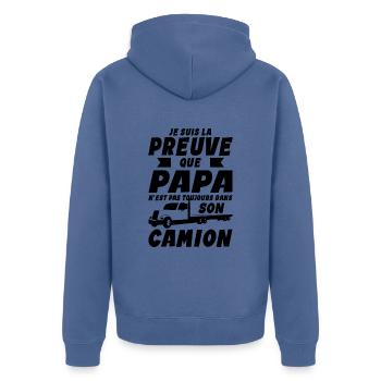 Papa Bébé Nourrisson Enfant Camion Routier - Veste à capuche bio Premium Unisexe - bleu pigeon - Dos - Nico (187cm)