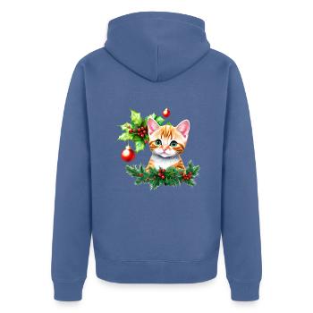 Eine entzückende Katze mit vor Neugier funkelnden Augen - Unisex Premium Bio Zip Hoodie - Taubenblau - Hinten - Nico (187cm)