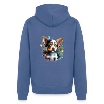 Chihuahua mit einer lebhaften und energischen Persönlichkeit - Unisex Premium Bio Zip Hoodie - Taubenblau - Hinten - Nico (187cm)