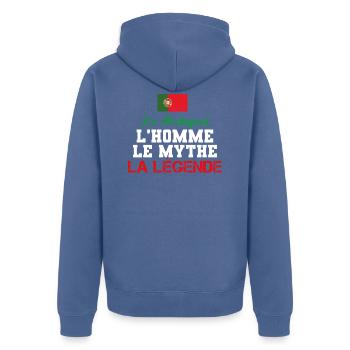 Portuguese, man, myth, legend! - Unisex Premium Organic Zip Hoodie - stone blue - Back - Nico (187cm)