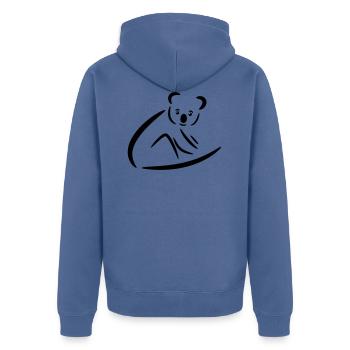 Koala with glowing eyes on a branch - Unisex Premium Organic Zip Hoodie - stone blue - Back - Nico (187cm)