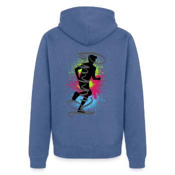 Running Sport Jogger Läufer Rennen Laufen Joggen - Unisex Premium Bio Zip Hoodie - Taubenblau - Hinten - Nico (187cm)