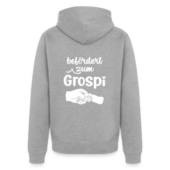 Befördert zum Grospi Schweiz Hallo Opa Schweiz - Unisex Premium Bio Zip Hoodie - Grau meliert - Hinten - Nico (187cm)