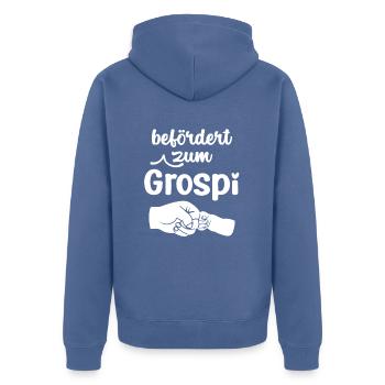 Befördert zum Grospi Schweiz Hallo Opa Schweiz - Unisex Premium Bio Zip Hoodie - Taubenblau - Hinten - Nico (187cm)