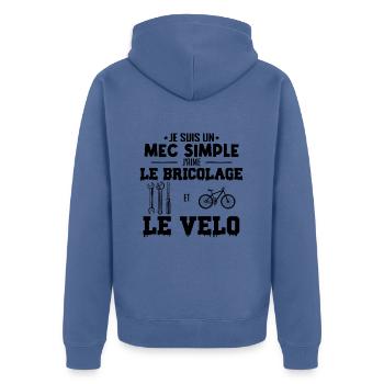 Mec simple aime le bricolage et l'apéro mécano - Veste à capuche bio Premium Unisexe - bleu pigeon - Dos - Nico (187cm)