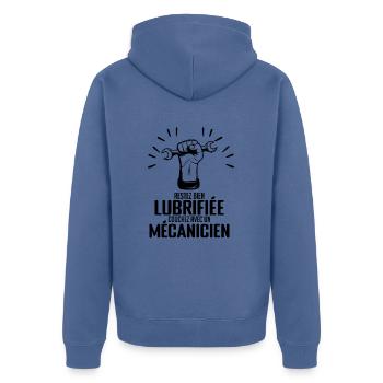 Mécanique Machines Réparation Véhicule Restez bien - Veste à capuche bio Premium Unisexe - bleu pigeon - Dos - Nico (187cm)