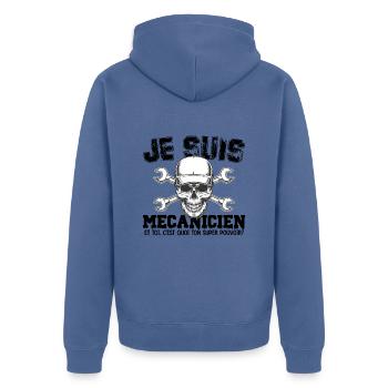 Je suis mécanicien super pouvoir - Veste à capuche bio Premium Unisexe - bleu pigeon - Dos - Nico (187cm)