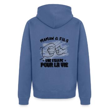 Meilleure équipe pour la vie Maman et fils - Veste à capuche bio Premium Unisexe - bleu pigeon - Dos - Nico (187cm)