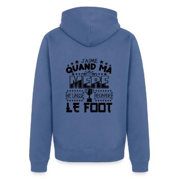 cadeau foot mec - football - Veste à capuche bio Premium Unisexe - bleu pigeon - Dos - Nico (187cm)