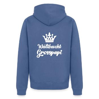 Wältbescht Grosspapi bescht Grosspapi Opa Schweiz - Unisex Premium Bio Zip Hoodie - Taubenblau - Hinten - Nico (187cm)
