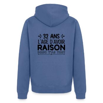 34 ans - cadeau d’anniversaire amusant 34 ans !!! - Veste à capuche bio Premium Unisexe - bleu pigeon - Dos - Nico (187cm)