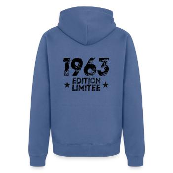 1963 Limited Edition Geburtstagsgeschenk!! - Unisex Premium Bio Zip Hoodie - Taubenblau - Hinten - Nico (187cm)