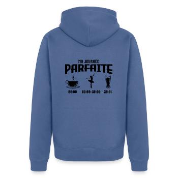 Ma journée parfaite Pole Dance - Veste à capuche bio Premium Unisexe - bleu pigeon - Dos - Nico (187cm)