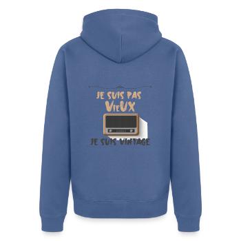 j'suis pas vieux vintage - Veste à capuche bio Premium Unisexe - bleu pigeon - Dos - Nico (187cm)