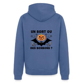 Happy Halloween un sort ou - jour de Halloween - Veste à capuche bio Premium Unisexe - bleu pigeon - Dos - Nico (187cm)