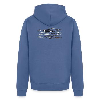 Delphine - Delphine - Dauphins - Delphinidae - Unisex Premium Bio Zip Hoodie - Taubenblau - Hinten - Nico (187cm)