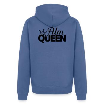 Alm Queen Apres Ski fahren Alpen Berge Österreich - Unisex Premium Bio Zip Hoodie - Taubenblau - Hinten - Nico (187cm)