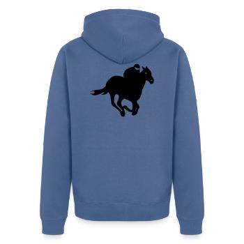 Jockey - Course de chevaux - Veste à capuche bio Premium Unisexe - bleu pigeon - Dos - Nico (187cm)