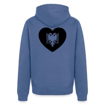Albanie - Veste à capuche bio Premium Unisexe - bleu pigeon - Dos - Nico (187cm)