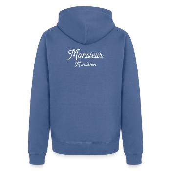Monsieur Maraîcher cadeau - Veste à capuche bio Premium Unisexe - bleu pigeon - Dos - Nico (187cm)