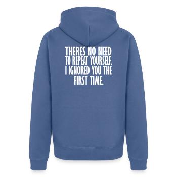 lustig t - Unisex Premium Bio Zip Hoodie - Taubenblau - Hinten - Nico (187cm)