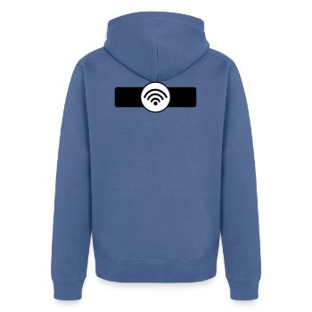 Wifi - Unisex Premium Organic Zip Hoodie - stone blue - Back - Nico (187cm)