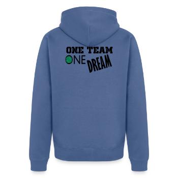 one dream - Unisex Premium Organic Zip Hoodie - stone blue - Back - Nico (187cm)