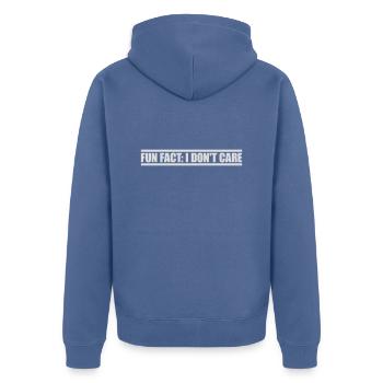 Je me fiche des faits - Veste à capuche bio Premium Unisexe - bleu pigeon - Dos - Nico (187cm)