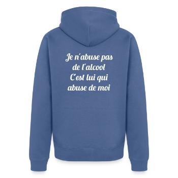 Je n'abuse pas de l'alcool C'est lui qui abuse - Veste à capuche bio Premium Unisexe - bleu pigeon - Dos - Nico (187cm)