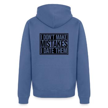 Date Mistakes Quote Logo - Unisex Premium Organic Zip Hoodie - stone blue - Back - Nico (187cm)